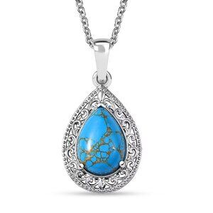 Mojave Blue Turquoise Pendant in 18K YG Plated and Platinum Bond w/20" Chain